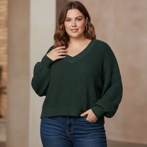 Reitmans NEW Woman Green Plus Size 3X V Neck Women Lady Knit Boxy Sweater BNWT
